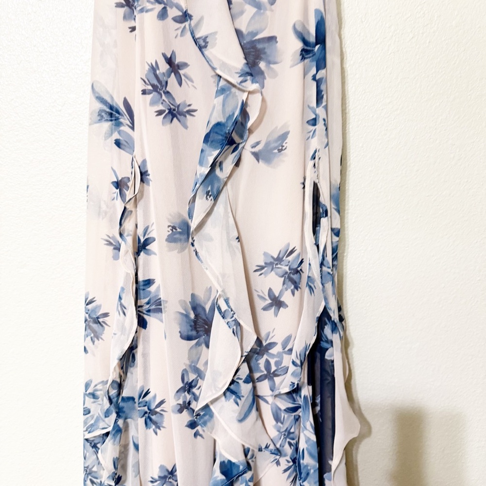 NWT BCBG Maxazria Floral Divine Peach Bloom Godet Ruffle Maxi Gown Dress 10 - Picture 8 of 9